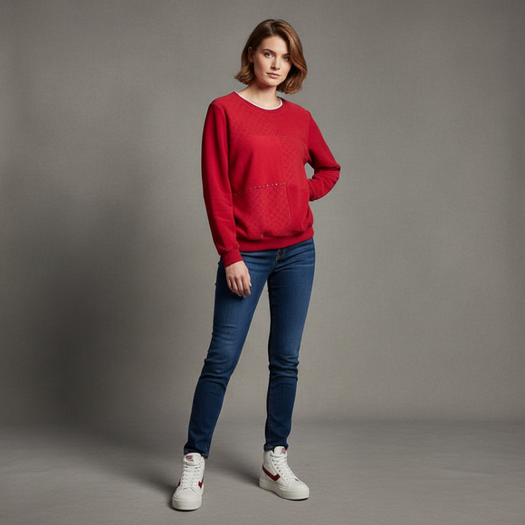 Alfred Dunner Sweaters - Women's Alfred Dunner Red Crew Neck Sweater with White Trim L